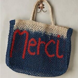 (SOLD) ANTHROPOLOGIE x THE JACKSONS Dip-dye Natural Jute “Merci” French Tote Bag